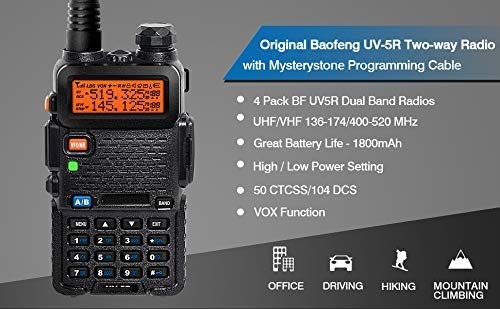 Baofeng UV5R Walkie Talkie , FM Radio, 1 year replacement waranty